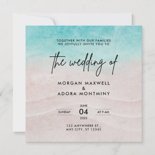 Strand Zomer Waterverf Vierkant Bruiloft Uitnodigi Kaart (Voorkant)