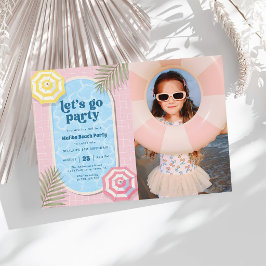 Strand Zomer Zwembad Feest Roze Verjaardagsfoto Kaart