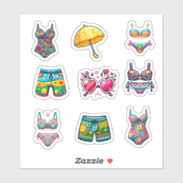 Strand zomerkleding cute 9 elementen sticker vel