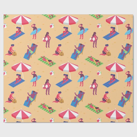 strand zomervakantie surfen zonnebaden zand cadeaupapier (Vlak)