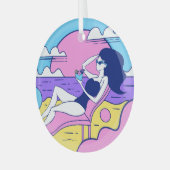 Strand Zonnebaden Meisje Cocktail Illustratie. Glas Ornament (Voorkant links)
