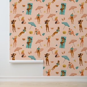 Strand zonnebaders patroon behang