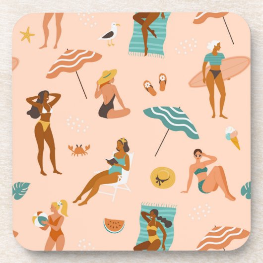 Strand zonnebaders patroon bier onderzetter (Voorkant)
