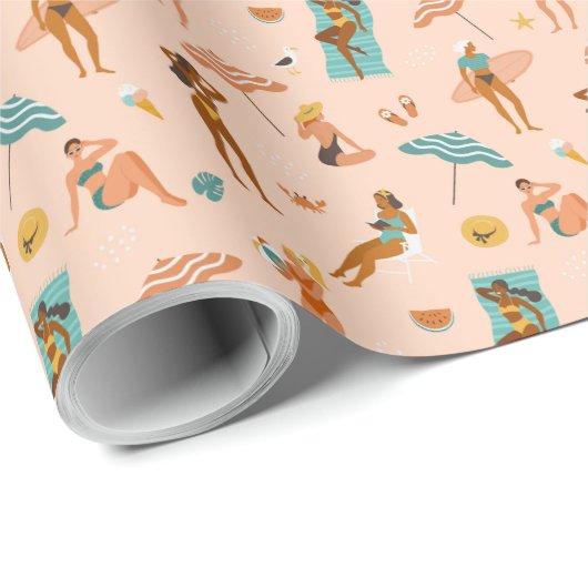 Strand zonnebaders patroon cadeaupapier (Rol Hoek)