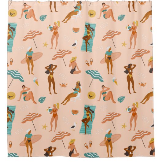 Strand zonnebaders patroon douchegordijn (Voorkant)