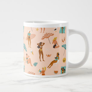 Strand zonnebaders patroon grote koffiekop