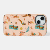 Strand zonnebaders patroon iPhone 15 case (Achterkant horizontaal)