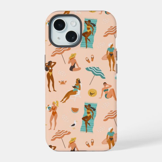 Strand zonnebaders patroon iPhone 15 case (Achterkant)