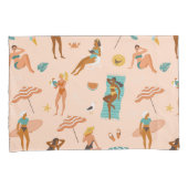 Strand zonnebaders patroon kussensloop (Voorkant-Rechts)