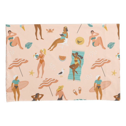 Strand zonnebaders patroon kussensloop (Voorkant-Rechts)