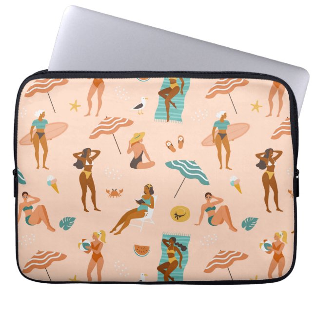 Strand zonnebaders patroon laptop sleeve (Voorkant)