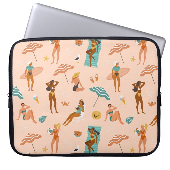 Strand zonnebaders patroon laptop sleeve (Voorkant)