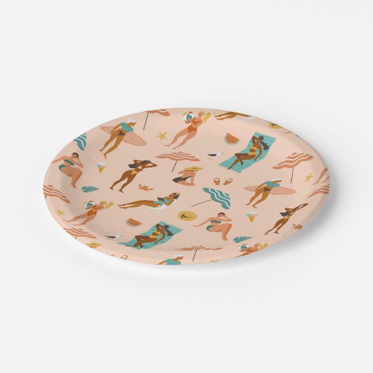 Strand zonnebaders patroon papieren bordje (Gekanteld)