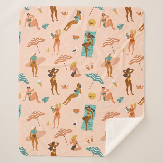 Strand zonnebaders patroon sherpa deken (Voorkant)
