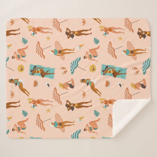 Strand zonnebaders patroon sherpa deken (Voorkant (horizontaal))