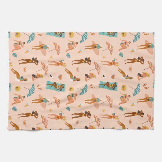 Strand zonnebaders patroon theedoek (Horizontaal)