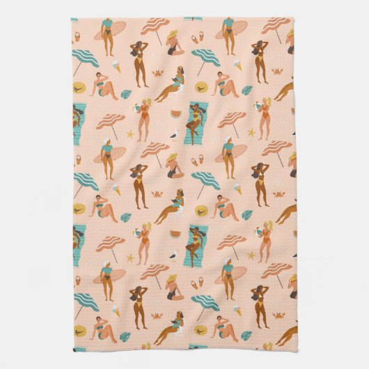 Strand zonnebaders patroon theedoek (Verticaal)