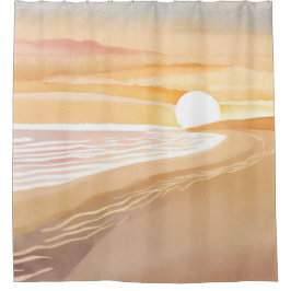 Strand Zonsondergang Aquarel | Mooie Geel Douchegordijn