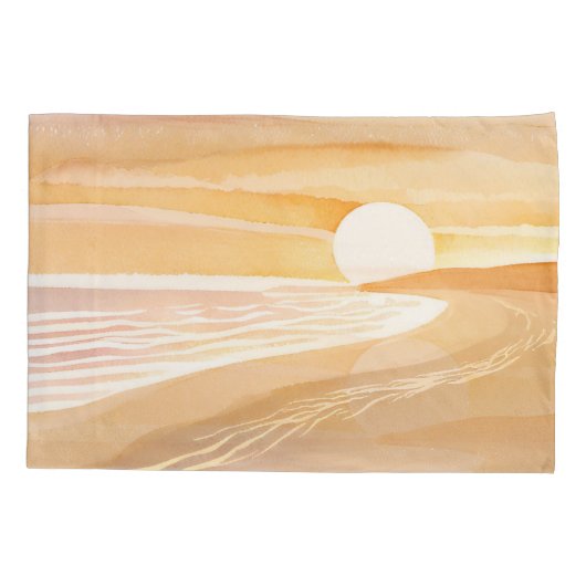 Strand Zonsondergang Aquarel | Mooie Geel Kussensloop (Achterkant)