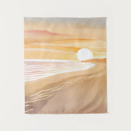 Strand Zonsondergang Aquarel | Mooie Geel  Wandkleed