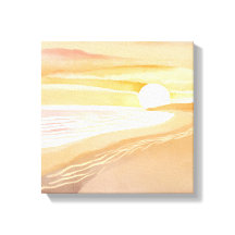 Strand Zonsondergang Aquarel | Mooie Gele 
