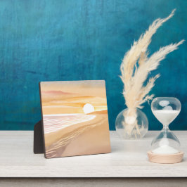 Strand Zonsondergang Aquarel | Mooie Gele Fotoplaat