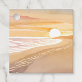 Strand Zonsondergang Aquarel | Mooie Gele Geschild Bedankjes Labels