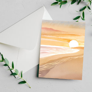Strand Zonsondergang Aquarel Mooie Gele Kaart