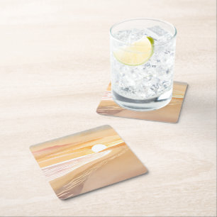 Strand Zonsondergang Aquarel   Mooie Gele  Kartonnen Onderzetters