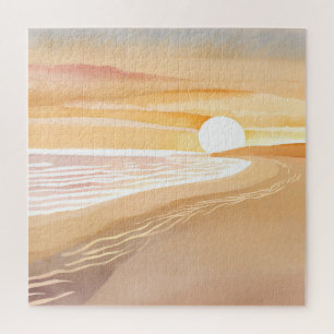 Strand Zonsondergang Aquarel   Mooie Gele  Legpuzzel