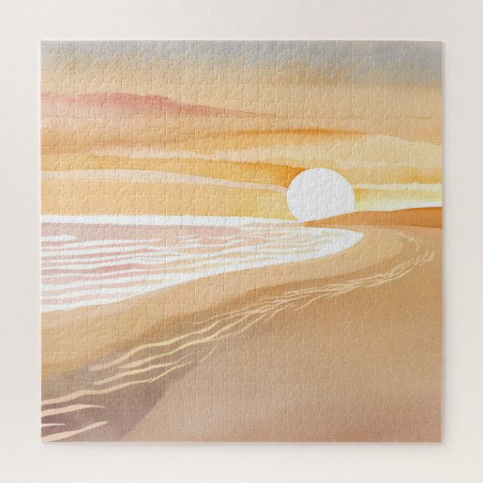Strand Zonsondergang Aquarel | Mooie Gele Legpuzzel (Verticaal)