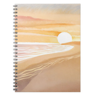 Strand Zonsondergang Aquarel   Mooie Gele  Notitieboek