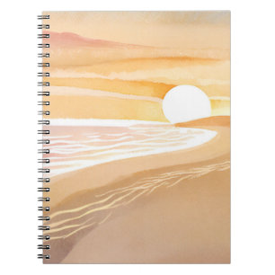Strand Zonsondergang Aquarel   Mooie Gele Oceaan Notitieboek