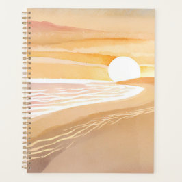 Strand Zonsondergang Aquarel | Mooie Gele Oceaan Planner