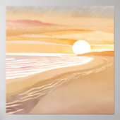 Strand Zonsondergang Aquarel | Mooie Gele Poster (Voorkant)