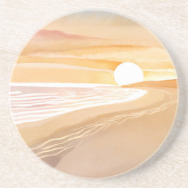 Strand Zonsondergang Aquarel | Mooie Gele  Zandsteen Onderzetter