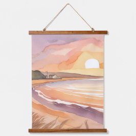 Strand Zonsondergang Aquarel | Mooie Oceaans Schil Hangend Wandkleed