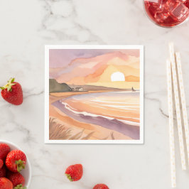 Strand Zonsondergang Aquarel | Mooie Oceaanschilde Servet