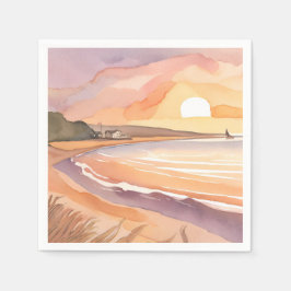 Strand Zonsondergang Aquarel | Mooie Oceaanschilde Servet