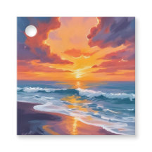 Strand Zonsondergang Aquarel Oceaan Schilderij