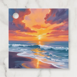 Strand Zonsondergang Aquarel Oceaan Schilderij Bedankjes Labels