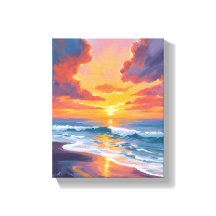 Strand Zonsondergang Aquarel Oceaan Schilderij