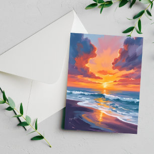 Strand Zonsondergang Aquarel Oceaan Schilderij Kaa