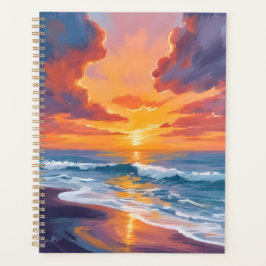 Strand Zonsondergang Aquarel Oceaan Schilderij Planner