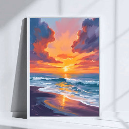 Strand Zonsondergang Aquarel Oceaan Schilderkunst  Poster
