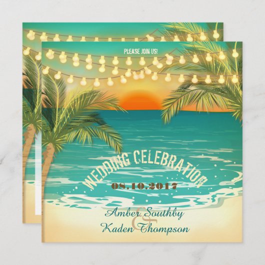 Strand Zonsondergang Bruiloft Kaart (Voorkant / Achterkant)