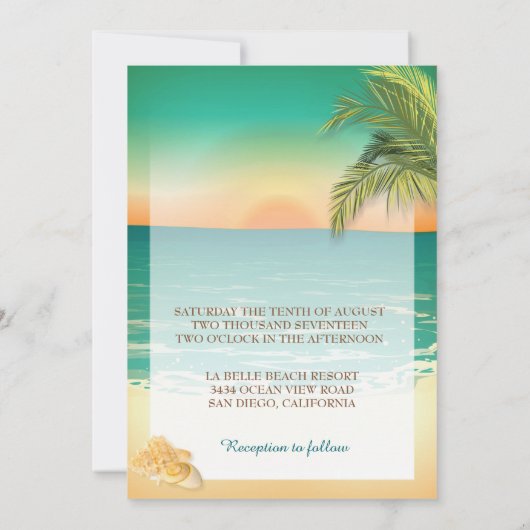 Strand Zonsondergang Bruiloft Kaart (Achterkant)