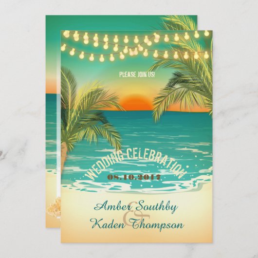 Strand Zonsondergang Bruiloft Kaart (Voorkant / Achterkant)