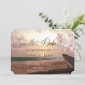Strand Zonsondergang Bruiloft, Plumeria Bewaar de  Save The Date (Staand voorkant)