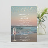 Strand Zonsondergang, Champagneglas Script Trouwen Kaart (Staand voorkant)